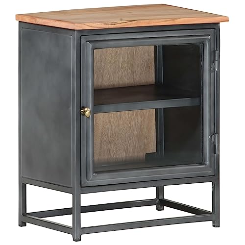 LVHUIDEH Nachttisch mit 1 Glastür, Beistelltisch, kompakte Nachtschrank, Telefontisch, Nachtkonsole für Schlafzimmer Wohnzimmer, 40 x 30 x 50 cm, Massivholz Akazie + Eisen