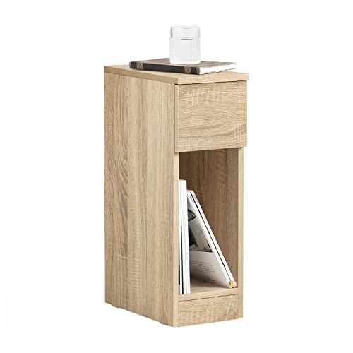 SoBuy Nachttisch schmal Nachtschrank Beistelltisch mit Schublade und Ablage Nachtkästchen Nightstand für Schlafzimmer Wohnzimmer Natur B20 x T35 x H60 cm FBT111-N