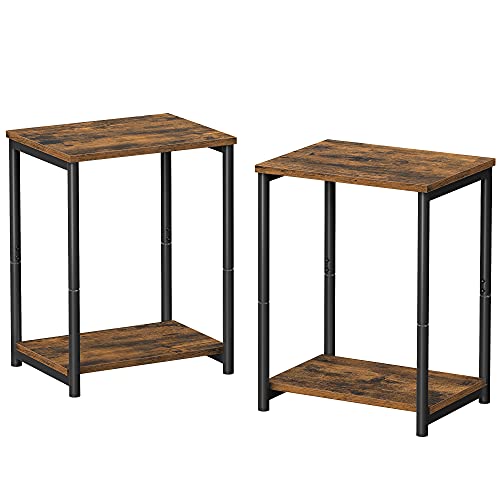 VASAGLE Beistelltische, Nachttische, 2er Set, jeweils mit 2 Ebenen, für Schlafzimmer, Stahlrahmen, für Wohnzimmer, Schlafzimmer, Industriestil, vintagebraun-schwarz LET272B01