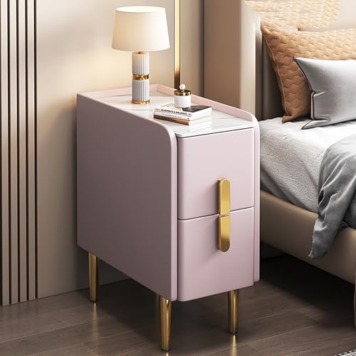 Moderner rosa Nachttisch mit Stauraum – kleiner Nachttisch, Kunstleder-Polsterung, 2 Schubladen, komplett montiert, ideal für Schlafsäle und kleine Räume (L25 cm)