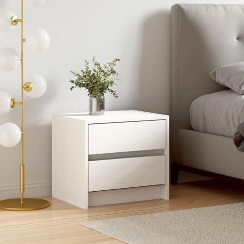 Mokuyary Nachttisch Weiß 40x31x35,5 cm Massivholz Kiefer Beistelltisch, Nachtschrank Schlafzimmer, modern für Wohnzimmer Schlafzimmer Arbeitszimmer Gästezimmer