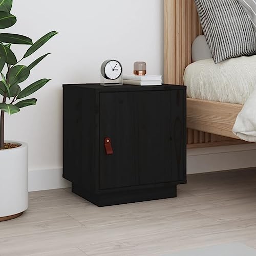 Tonture Nachttisch Schwarz 40x34x45 cm Massivholz Kiefer, Kommode mit 2 Fächern und 1 Tür, Beistelltisch für Schlafzimmer, Wohnzimmer Tonture Nachttisch Schwarz 40x34x45 cm Massivholz Kiefer, Kommode mit 2 Fächern und 1 Tür, Beistelltisch für Schlafzimmer, Wohnzimmer