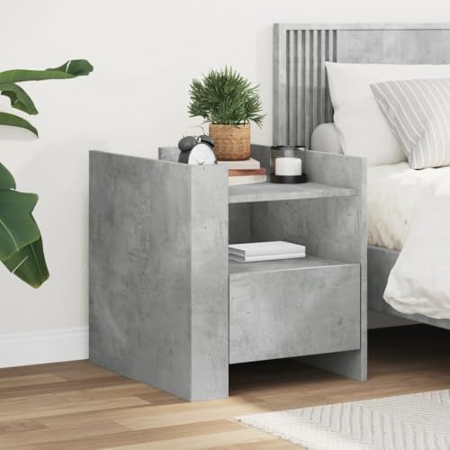 Iiaky Nachtschrank Bedside Table Beistellschrank Nightstand Betongrau 45x50x50 cm Holzwerkstoff // 848279