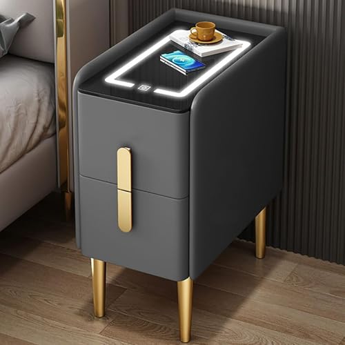Smart Nachttisch mit verstellbaren LED-Lichtern, Ladestation und Organizer für Schlafzimmer, Wohnzimmer und Büro