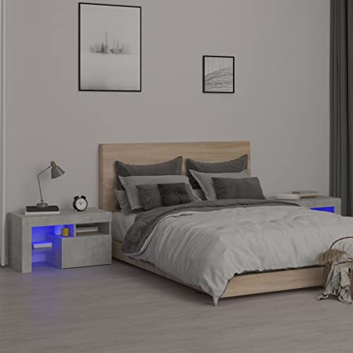 Higsose Schlafzimmer 2er Set Nachttisch mit Mehrfarbige LED-Leuchten 70x36,5x40 cm Beistelltisch Modernen Nachtschrank Grau Sofatisch Reichlich Stauraum Zeitschriften Bücher Holzwerkstoff