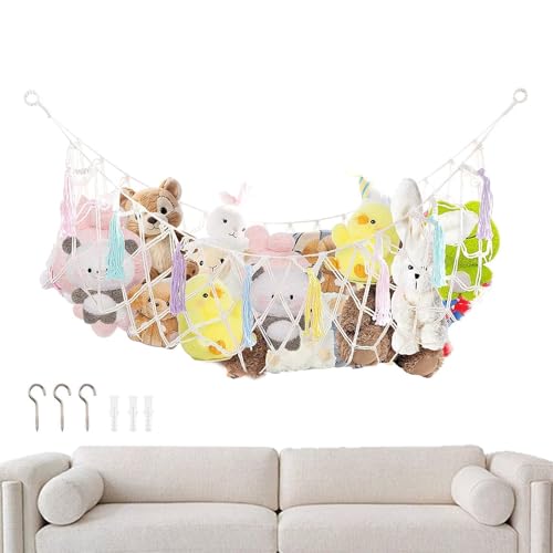 Spielzeug-Hängematte – große Boho-Wandhalterung, strapazierfähig, Plüsch-Puppen-Netz, Schlafzimmer-Organizer – für Schlafzimmer, Kinderzimmer, Spielzimmer, Nachttisch, Fenster, Kindertagesstätte