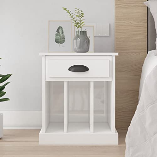 MOBCANT Nachttisch, Nightstand Beistelltisch Beistellschrank Nachtisch Geeignet für Wohnung Schlafsaal Wohnstube Schlafzimmer Hochglanz-Weiß 43x36x50 cm