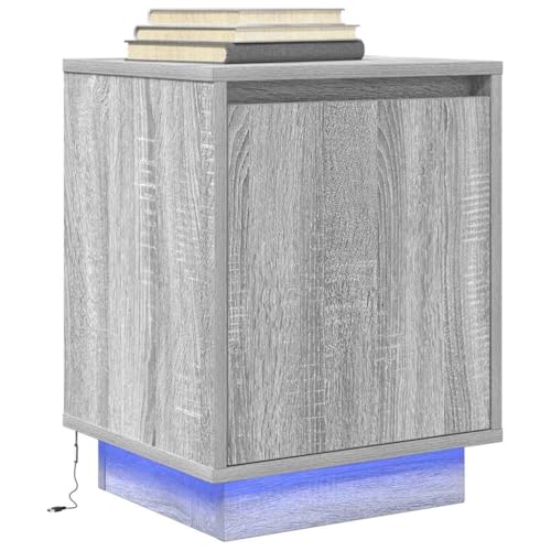 Ziaphsol Nachttisch mit RGB-LED-Beleuchtung, Grau Sonoma, 38x34x50 cm, geräumiger Stauraum, robuste Platte, ideal für Schlafzimmer
