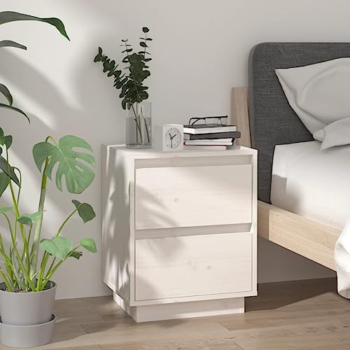 MNISDFL Nachttisch Weiß 40x35x50 cm Massivholz Kiefer Moderner Beistelltisch Stabiles Sideboard mit Stauraum für Bücher und Zeitschriften
