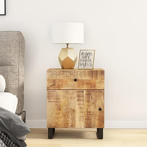 MOBCANT Nachttisch, Nachtschränke Bett Organizer Beistelltisch Couchtisch Geeignet für Schlafsaal Wohnstube Wohnung Hotel 50x33x60 cm Massivholz Mango & Holzwerkstoff