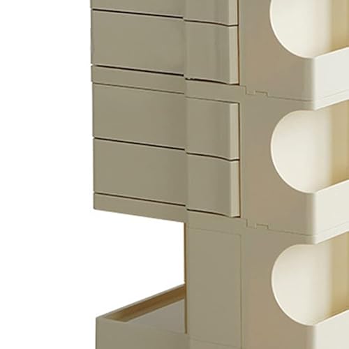 Aramox Rollbarer Nachttisch, Nachttisch aus Schlagfestem Kunststoff mit 3-lagiger Drehbarer Schublade und Rädern für das Büro Im Schlafzimmer (Beige gleichfarbiges Rad)