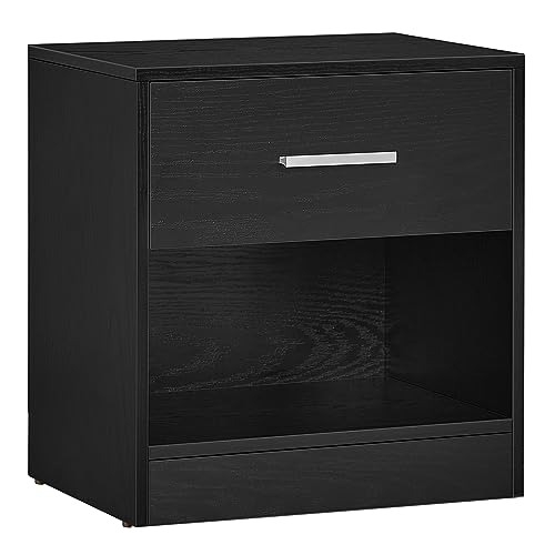 VASAGLE, Beistelltisch, Schublade, Griff, offenes Fach, Couchtisch, für, Wohnzimmer, klassikschwarz LET619T56