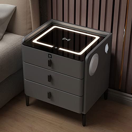Smarter Nachttisch mit 3 Schubladen, USB, dreifarbiges Licht, kabelloser Ladeanschluss und Fingerabdruck-Verriegelun g, Bluetooth-Lautsprecher-Be istelltisch, für Schlafzimmer und Wohnzimmer