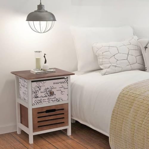 SDWEHO7 2er Set Beistellschrank im Landhausstil, Nachttisch, Nachtschrank mit 2 Schublade, Telefontisch für Schlafzimmer und Wohnzimmer, Beistelltisch, Holz Mehrfarbig 30 x 28 x 46 cm