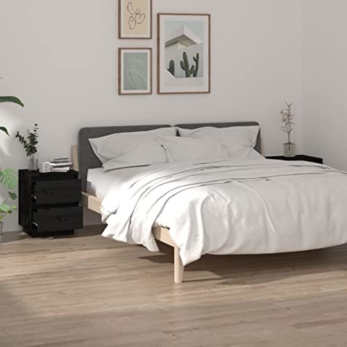Gecheer Nachttische 2 STK. Schwarz 40x35x50 cm Massivholz Kiefer, Nachtschrank Nachtkonsole Nachtkommode Schlafzimmer Schrank Kommode