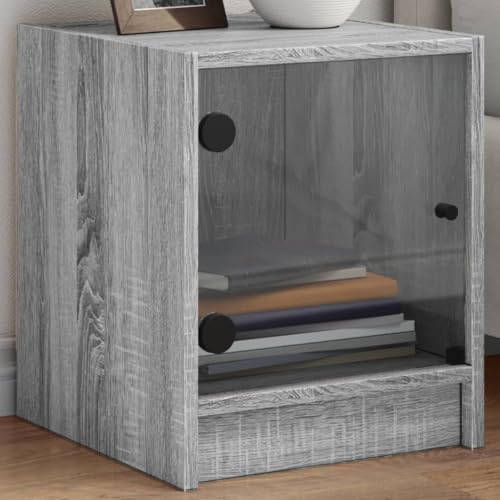 Snsowed Nachttisch mit Glastür Grau Sonoma 35x37x42 cm, Nachtschrank, Nachtkästchen, Bedside Table, Nachtkommode, Nightstand, Nachttischschrank, Nachtkonsole - 836353