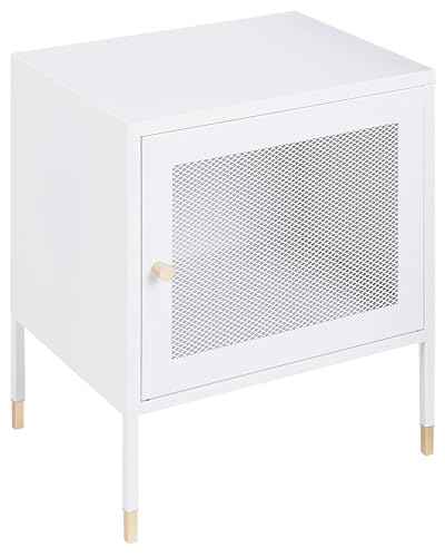 Beliani Nachttisch Metall weiß mit Gittertür rechteckig 45 x 35 x 51 cm Industrie Ossett