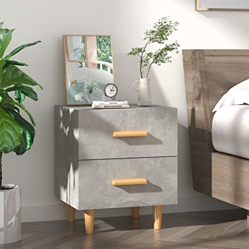 KATERYY Nachttisch Betongrau 40x35x47,5 cm,Skandinavischer Bettschrank mit Stauraum aus Eukalyptusholz in Betongrau Schlafzimmer, Nachttische