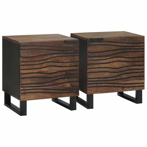 KTHLBRH Nachtschrank, 2 Stück, Nussbaum, Nachttisch aus Mangoholz, mit Stauraum und modernem Design, 40 x 33 x 46 cm
