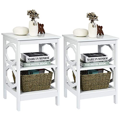 COSTWAY 3 Ebenen, Beistelltisch, Sofatisch Couchtisch, Wohnzimmer 40x40x61cm (2 Pack OO förmig, Weiß)