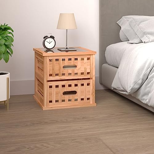 Ziaphsol Nachttisch Massivholz Nussbaum 34x34x34 cm, Elegantes Design mit 2 Schubladen und Glasplatte für Schlafzimmer, Wohnzimmer, Beistelltisch