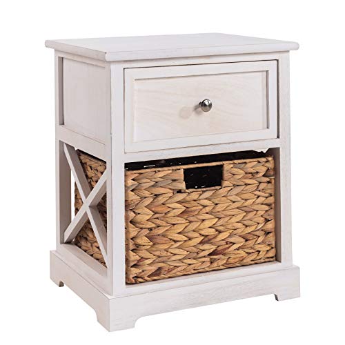 CARO-Möbel Nachtschrank Cheyenne Nachttisch Nachtkonsole in weiß, 1 Schublade, 1 Korb, Landhaus-Stil