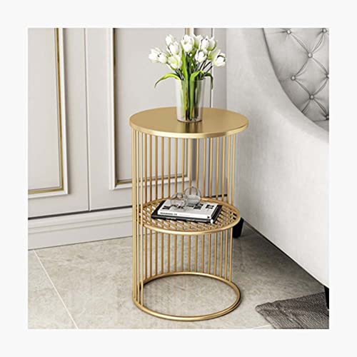 Kreativer Beistelltisch aus Metall, runder Beistelltisch mit doppellagiger Aufbewahrung, leichtes Luxus-Design für Schlafzimmer, Hochtemperatur-Lackierung , stilvoller Nachttisch, kleiner Couchtisch