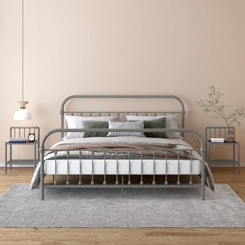 Gecheer Nachttische 2 STK. Grau und Schwarz Metall und Glas, Schlichte Nachtkommode Kommode für Wohnzimmer Schlafzimmer Studentenbude325101