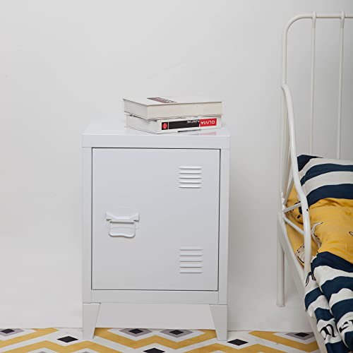 [en.casa] Nachttisch Inari Nachtschrank Weiß Nachtkästchen mit Einer Schranktür Sofatisch Türgriff Links Metall Nachtkommode 57 x 40 x 30 cm Büroschrank