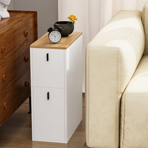 Moderner Nachttisch aus Holz mit Ladestation, schmaler rollbarer Nachttisch, kompakt 70 x 50 x 25 cm, kleine Aufbewahrungsschublade für Schlafzimmer, Wohnzimmerlösung