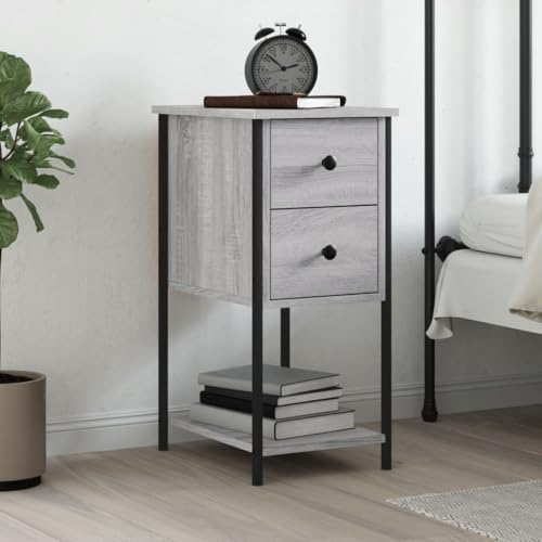 HaoChrymec Nachttisch Grau Sonoma, Holzwerkstoff, 2 Türen, Praktischer Stauraum, Kommode mit Schubladen, Kleiner Beistelltisch für Schlafzimmer und Wohnzimmer, Grau, 32x42x70 cm