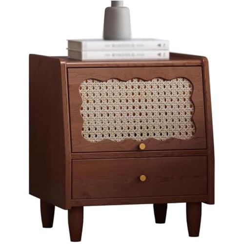 BDLINGAAS Sideboard/Buffetschrank Retro-Nachttisch aus massivem Holz, für Schlafzimmer, Rattan, Kleiner Schrank, Nachttisch, Aufbewahrungsschrank, Nachttisch