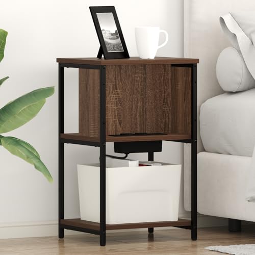 Homgoday Nachttisch Braune Eiche 38 x 31 x 61 cm Holzwerkstoff Nightstand Model859458