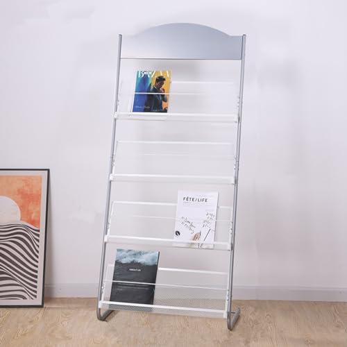 Generisch Einfaches Zeitungsständer-Standreg al für einzelne Seiten, bodenstehendes Zeitschriftenregal, Informationsregal, Lagerregal, Handbuch, Buchständer, Organizer-Halter, Silber
