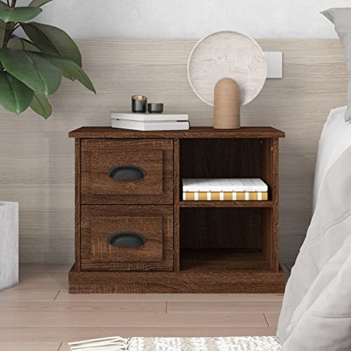 Gecheer Nachttisch Braun Eichen-Optik 60x35,5x45 cm, Nachtschrank Nachtkonsole Nachtkommode Schlafzimmer Schrank Kommode