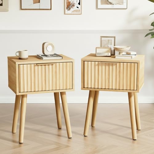 LEADZM Nachttisch 2er Set Nachttische mit 1 Schublade, Nachtschrank für Schlafzimmer, Beistelltisch für Schlafzimmer und Wohnzimmer, 40 x 30 x 55 cm (2, Eichenfarbe)