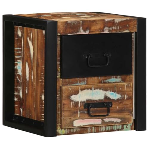 Somanki Nachttisch Mehrfarbig 40x35x40 cm Altholz Massivholz, Nachtkonsole, Nachtkästchen, Kaffeetisch, Nachtkasten, Nachtkommode, Sofatisch - 4015954