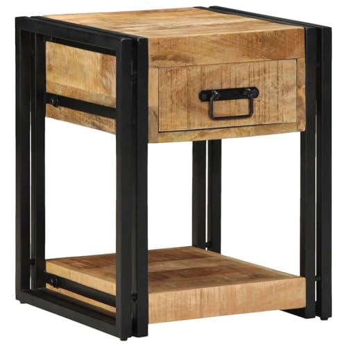 vidaXL Nachttisch 40x40x50 cm Raues Mango-Massivholz, Nachtschrank, Beistellschrank, Nachtkommode, Bettschrank, Beistelltisch, Schlafzimmermöbel