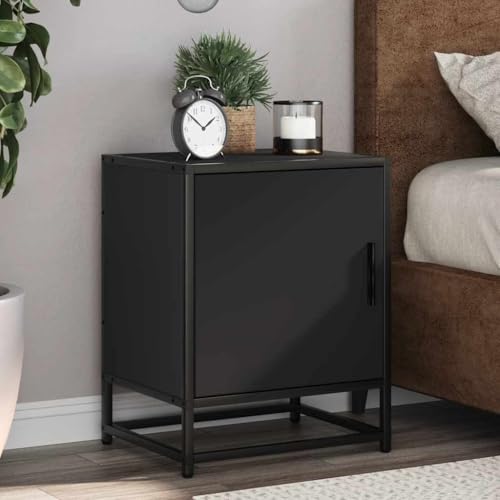 Mokuyary Nachttische 2 Stück Schwarz 40x31x50 cm Holzwerkstoff und Metall Beistelltisch, Nachtschrank Nachtkommode Beistellschrank Nachtkästchen für Schlafzimmer -A2