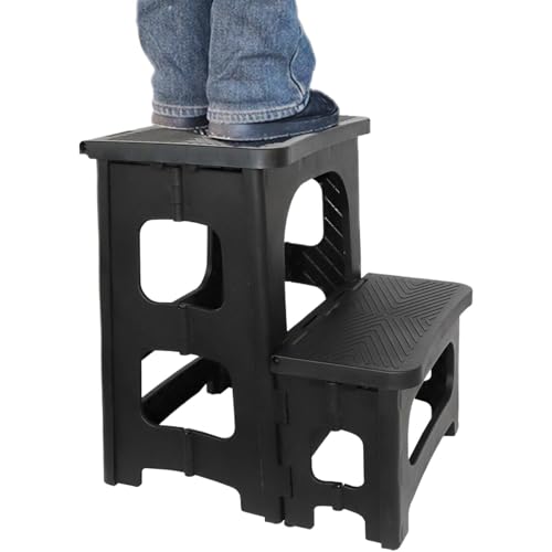 Faltbarer Tritthocker, 113 kg Tragkraft, breite Pedalleiter mit 2 Stufen für Kinder und Erwachsene, Nachttisch und Haushalt, PP, schwarze stabile Materialien, nutzbar (36,7 x 32 x 42 cm)