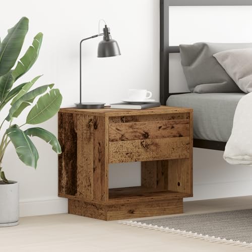 Qnhdfrt Rustikaler Schmaler Altholz Nachttisch mit Schublade 45x34x44 cm Braun Rechteckig für Schlafzimmer und Wohnzimmer Vintage Design