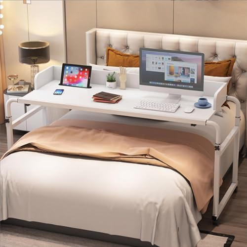 GWWBD Mobile Standing Desk?betttisch Auf Rollen Höhenverstellbar Mobile Nachttische Adjustable Overbed Bedside Table with Wheels Rolling Overbed Table with Wheel(Color:Weiß+)