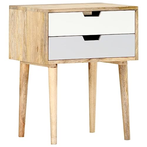HETFTJN Nachttisch 47x35x59 cm aus massivem Mangoholz mit 2 Schubladen Handgefertigtes Vintage Sideboard für Schlafzimmer und Flur Modernes Design und robuste Langlebigkeit