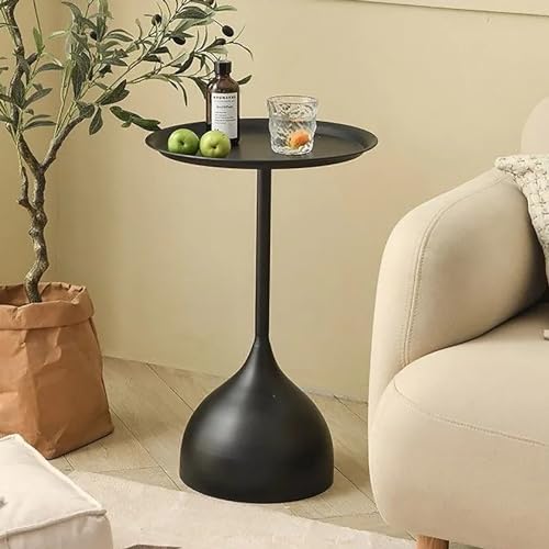 Kleiner Nachttisch mit Schubladen,rundes Ende,Metallseite für Räume,modernes Ecksofa,Nachttisch für Wohnzimmer,S-Kaffee-Akzen t (Farbe: Schwarz)