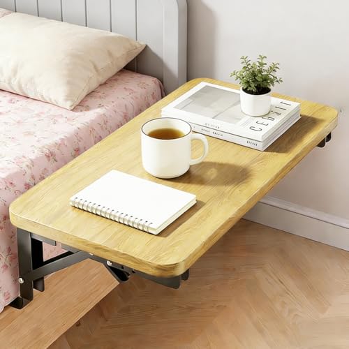 Zinueen Klappbarer Nachttisch zum Einhängen ans Bett, Bettorganizer & Schwebende Bettablage aus Holz (30x20cm) - Platzsparendes Nachtkästchen & Regal für Studentenwohnheim (Naturholzoptik)