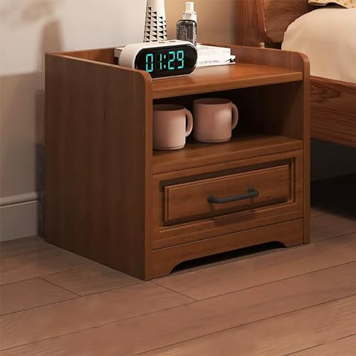 Moderner Nachttisch mit Schublade und offenem Ablageregal Brauner Nachttischschrank für Schlafzimmer oder Wohnzimmer 40 Zoll Höhe