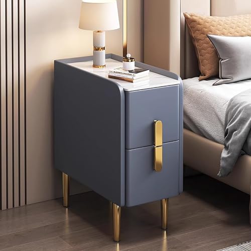 Schmaler Beistelltisch, modern, minimalistisch, Nachttisch, schmaler Nachttisch, Nachttisch, Schiefer, multifunktionale Beistelltische mit Doppelschublade, Aufbewahrungsschrank für Büro, Schlafzimmer