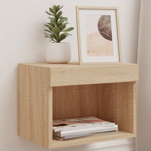 LLEZKBR Entertainment Centers & TV-Ständer, Nachtschrank mit LED-Lichtern, Wandmontage, Sonoma-Eiche