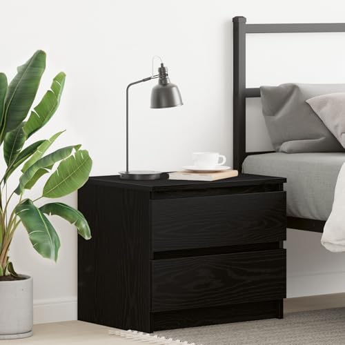 Gecheer Nachttisch Schwarz Eiche 50x40x43,5 cm Holzwerkstoff, Nachtschrank Nachtkonsole Nachtkommode Schlafzimmer Schrank Kommode