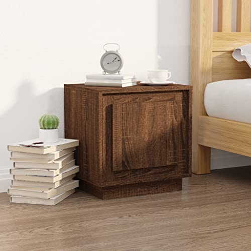 Runheo Nachttisch Braun Eichen-Optik, 44x35x45 cm Holzwerkstoff, moderner Night Stand mit Stauraum, vielseitiger Beistelltisch für Schlafzimmer